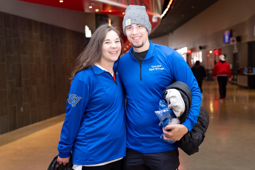 Man and woman smile together